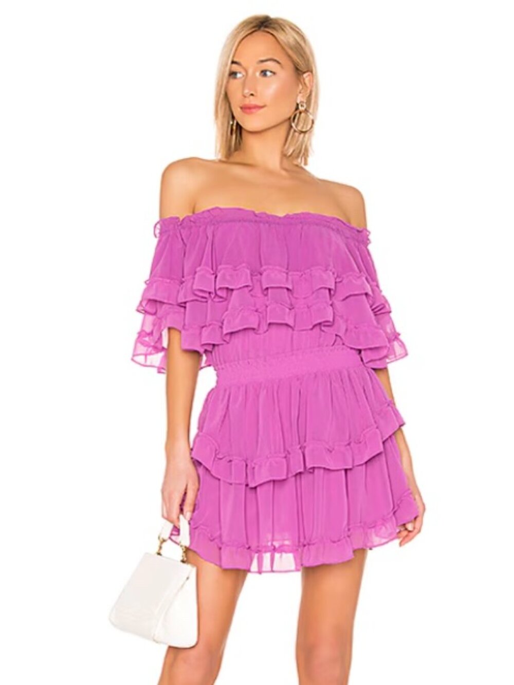 MISA Los Angeles Ruffle Off-Shoulder Mini Dress | Purple | Size M